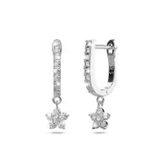 Solid 925 Sterling Silver Floret Zircon Huggie Earrings Silver