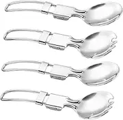 GAROZATION 4pcs Folding Fork Spoon Stainless Steel Tableware Portable Camping Picnic Cutlery Set