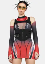 [Namilia] Red Corset Dress With Detachable Sleeves