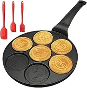 Pancake Maker Pan, 7-Cup Animal Pancake Mold, Nonstick Grill Pan, Mini Blini Pancakes Mold for Children, 10 Inch, Frying Pan Omelet Pan for Burger Eggs Ham Pancake Maker with Silicone Brush (Black2)