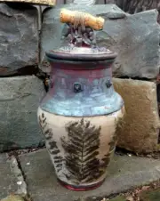Pepper Tree Leaves Raku Fired Jar - Wheel Thrown And Handmade Studio Pottery