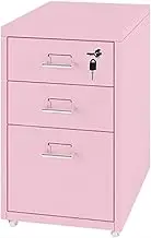 File Cabinet with 3 Drawer, Metal Mobile File Cabinet with Lock and Casters, Under Desk Metal Locker Cabinet (Color : Pink)