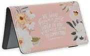 [Christian Art Gifts] Pink Faux Leather Checkbook Cover for Women with Inspirational Scripture, Pink, Pink Floral/Good Work
