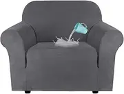 Smarcute Stretch Suede Armchair Cover Couch Cover for Chair Slipcover Furniture Cover for Armchairs Crafted from Water Repellent Thick Comfy Rich Fabric (1 Seater, Grey)