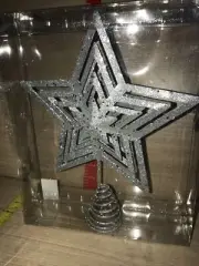 Christmas Star Tree Topper -Silver Glittered Metal -12” Total; Star Is 10”. New