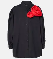 [Simone Rocha] Simone Rocha Floral-appliqué cotton shirt AU 8 black