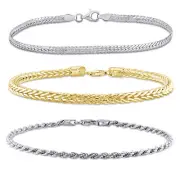 Amour Sterling & Yellow Silver Herringbone, Rope & Foxtail Bracelet 3 PC Set