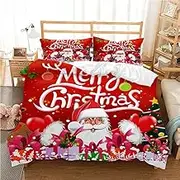 TSOPEFI Christmas Theme Bed Linen, Santa Claus and Elk, Snowman, Reindeer Pattern Duvet Cover Set, Christmas Decoration Duvet Cover for Adults Children (200 x 200 cm, B)