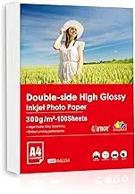 INKUWAY 300Gsm A4 Thick Photo Paper Glossy Double Sided Inkjet 100sheets Heavyweight for Printing Photos, Greeting Card, Postcard, DIY Cards.