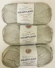 3 Pk Lion Brand Heartland Yarn WHITE SANDS Light Gray Acrylic SOFT 5 oz 251 yd