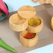 Salt Cellar with Magnetic Lid and Spoon 3 Tier Bamboo Salt Box Large Capacity Salt Container Multipurpose Spice Cellar for Sea Salt Coffee Seasoning Storage