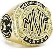 Gxiietem 1-12 Packs MVP Football Baseball Basketball Champion Ring Championship Most Valuable Player Football Baseball Basketball Gold Award Trophy Medals Champion Ring with Display Case and Holder
