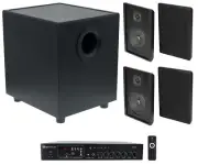 Rockville 70v Commercial Amplifier+(4) Slim Speakers+Sub For Restaurant/Bar/Cafe