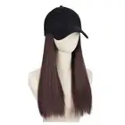 Black Hat Long Hair with Baseball Cap Hairpiece Sunshade Cap Wig Summer