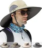 [OZ SMART SUN PROTECTION] Extra Large Bucket Hat for Big Head, XXL Wide Brim Bucket Sun Hat Men/Women, Waterproof Boonie Hat for Fishing, Hiking, Camping, Smart Garden (Khaki)