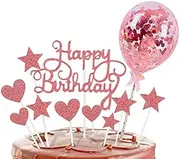 Star Heart Rose Cake Topper,Balloon Happy Birthday Cake Topper Birthday Party Cake Topper Star Heart Rose Gold Cake Topper,Happy Birthday Cake Topper Rose Gold Glitter Cake Topper Birthday Cake Topper