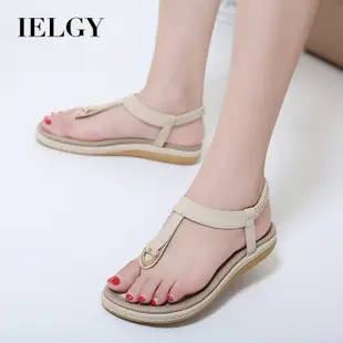 IELGY 新款夏季涼鞋女金屬大碼搭扣平底