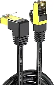 Right Angle Cat 8 Ethernet Cable, Faster Than Cat7 /Cat6 Cables, tunghey High Speed 26AWG Internet Cord, Shielded Direct Burial RJ45 Network Cable,Weatherproof&UV Resistant (Down 5m)