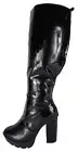 Top Moda Women Knee High Boots Block High Heel Platform Zipper DALE Black Patent