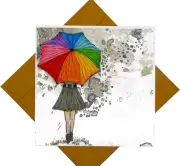 GREENHANDSHAKE Girl with rainbow umbrella, quilling art greeting card for bir...