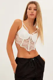 White Floral Lace Corset Top - Size S, Women's Lingerie