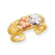 14K GOLD TRI-COLOR SATIN FINISH FLORAL FLOWER TOE RING