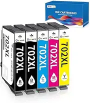 OINKWERE 702XL Ink Cartridges Replacement for Epson 702XL Ink, 5 Pack, Compatible with Workforce Pro WF-3720 WF-3725 WF-3730, High Yield, Black, Cyan, Magenta, Yellow Ink Colors