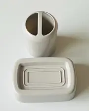 Set of 2 Gray (Soap Holder/Dispenser + Brush Holder/Toothbrush Cup)Bathroom