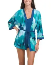 LINEA DONATELLA Women's Sz XL 3pc Cami Shorts & Robe Clement Lounge Set CTM390