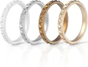 [ThunderFit] Womens Triangle Diamond Stackable Rings 4 Pack Thin Silicone Wedding Rings