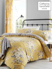 Catherine Lansfield Ochre Yellow Reversible Canterbury Floral Quilted Bedspread (549362) | $127