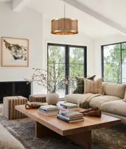 BARRIQUE: Retro Interior Large Drum Wood Pendant Lights Oak Wood