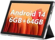 Android Tablet, 10.1 inch Android 14 Tablets 6GB RAM 64GB ROM 1TB Expand, 1280x800 IPS HD Touchscreen,6000mAh Battery, Bluetooth, Dual Camera, GMS, WiFi (Black)