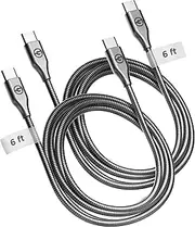 GALVANOX Pet Proof USB-C to USB-C Charger Cables (2 Pack) - 6 Foot Braided Metal Ultra Durable Type C Charging Cords (Gunmetal)