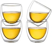 Moyishi Hand Blown Anti-hot Double Walled Clear Glass Borosilicate Tea/Espresso Cup (Set of 4) 80ml
