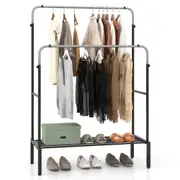 Costway Clothes Garment Hanging Rack Double Rails Shoe Storage Shelf Organizer Metal Clothes Dryer Black