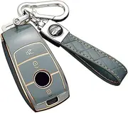 ontto Car Key fob Cover Fit for Mercedes Benz C-Class C180 C220 E S Class A220 W213 E200 E300 E220 E63S GLE 350 E43 AMG Smart Key case TPU Silicone Key Shell Key Holder Keychain Accessories Gray
