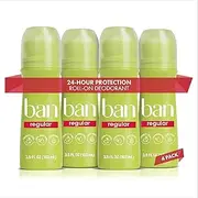 Ban Invisible Roll-on Antiperspirant Deodorant for Women and Men, 24-hour Underarm Odor & Sweat Protection, Regular Scent, 3.5 Oz, Pack of 4