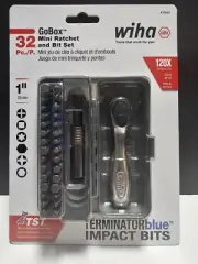 Wiha Tools 76889 32 Piece GoBox Terminator Blue Impact Bit Set Mini Ratchet 120x
