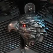 Harley Eagle Horn Cover in Aged aluminum with RED Led eye.