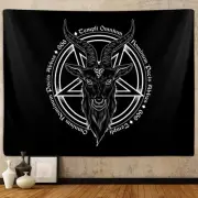 Satanic Pentagram Tapestry for Bedroom, Baphomet Statue Art Goat Head Skull P...