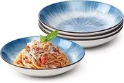 NUTRIUPS 8'' Pasta Bowls Set of 4, 16 Oz Small Pasta Bowls, Ceramic Pasta Plates, Serving Bowls for Kitchen Microwave & Dishwasher Safe(Blue)