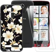 ESACMOT Golden Flowers Pattern Case Compatible with Saiet Smart Senior STS550 + [2 Pack] Screen Protector Tempered Glass, Shockproof Case Cover for Saiet Smart Senior STS550 (5.5 inch)