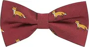 [King & Priory] Burgundy Red Herringbone Embroidered Fox Bow Tie, Burgundy, One Size