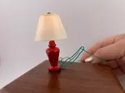 Vintage Dollhouse RED Base Table Lamp with White Shade Handmade IT WORKS! NOS!