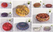 5 PC Indian Cotton Pom Lace Floor Pillow Cover Home Decor Round Cushion Cover