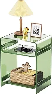 Acrylic Side Table Record Player Stand with Storage, Clear Nightstand Bedside Table End Table for Living Room, Bedroom (Green)