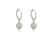 Culturesse Meryl 19mm Dainty Clam Drop Earrings Sterling Silver Cubic Zirconias