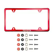 Fit Toyota Laser Etching Stainless Steel Polish Red Slim License Frame w/Cap