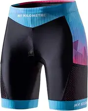 [MY KILOMETRE] Triathlon Shorts Womens 8" Tri Shorts with Side Pockets Adjustable Drawstring